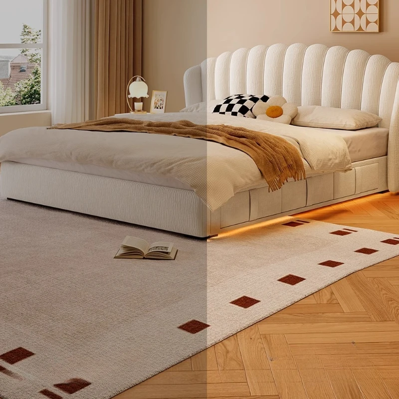 سرير مزدوج من الخشب على الموضة، زوجين صغيرين بالحجم الكامل، سرير مزدوج منزلي صلب، لوح رأسي حديث، أثاث Muebles Para Hogar