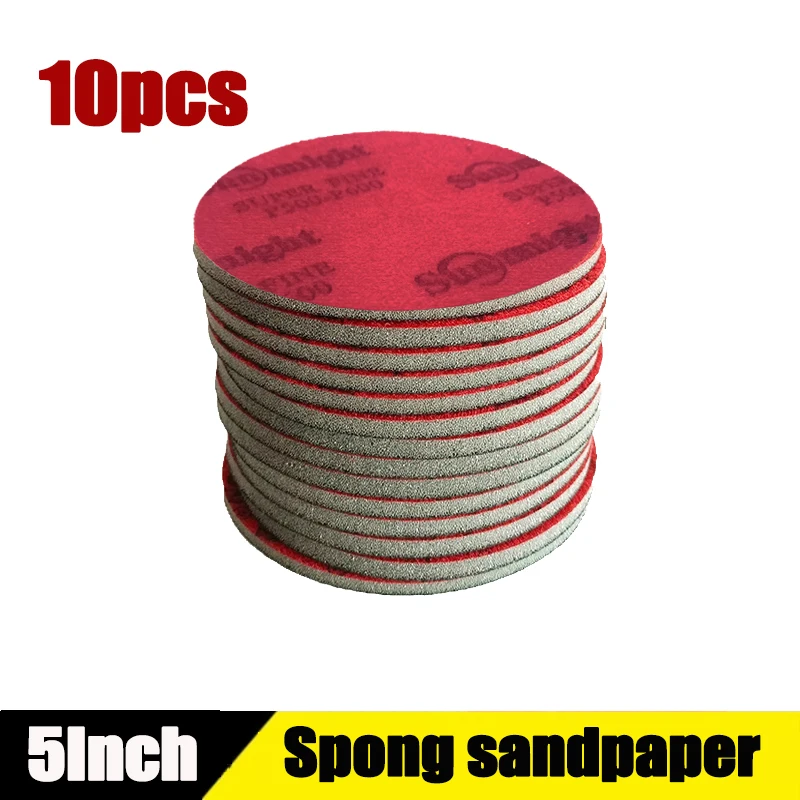 10PCS 5 Inch Foam Dry Wet Sponge Sandpaper Disc Flocking 320-2500 Grit Abrasive Tools For Grinding Sanding Disc