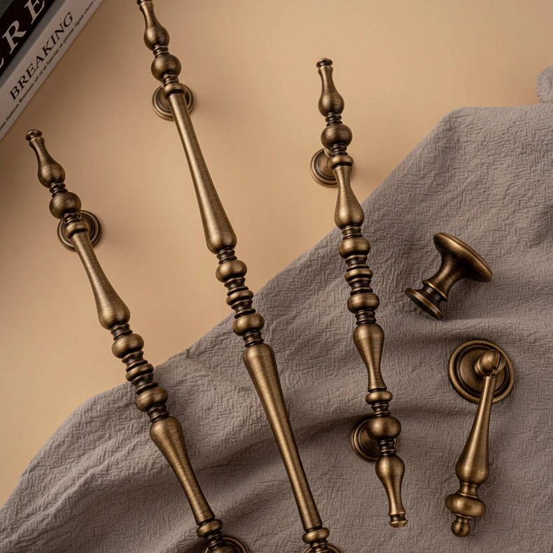 Antique brushed brass cupboard pull and furniture knob — supplier illustration 2