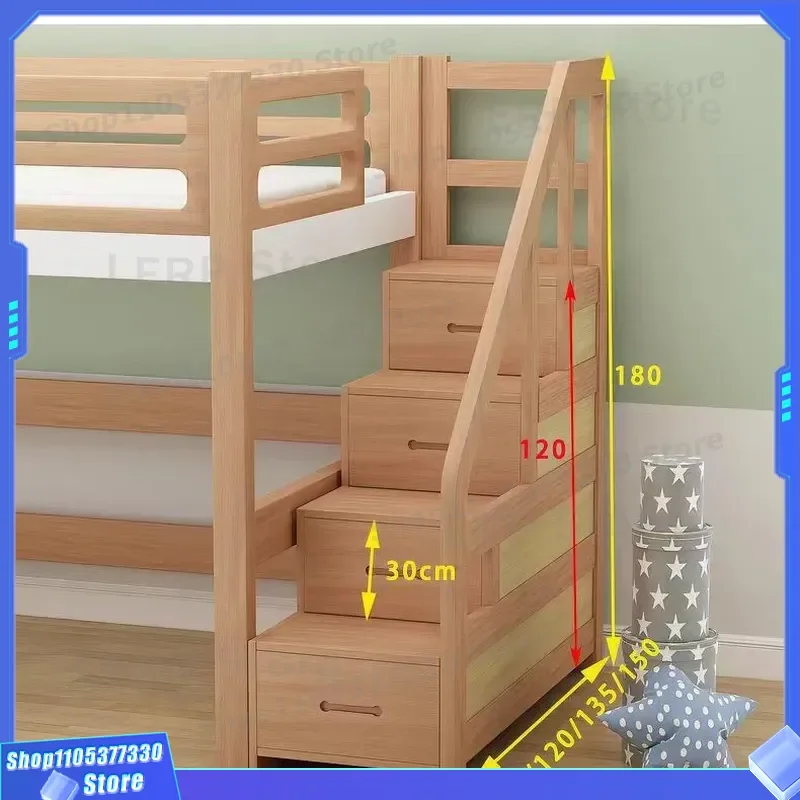Solid Wood Bunk Bed with Staircase Storage Cabinet Multifunctional Loft Bed for Kids and Adults Separate Ladder Drawer Unit