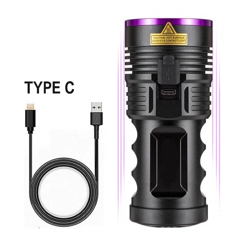 120W UV Flashlight Rechargeable Waterproof 18650 Purple Light Blacklights UltraViolet Light Torch For Pet Urine Stains Detector