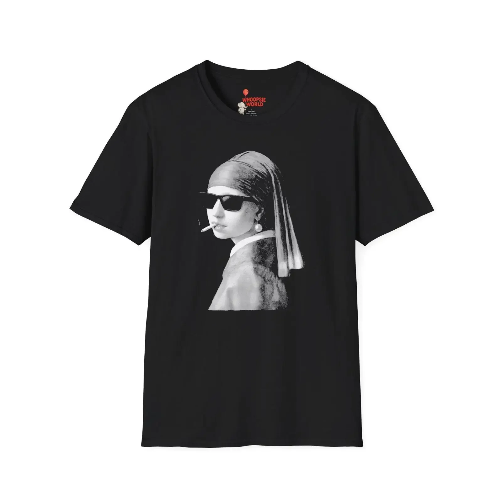 Funny Gangsta Girl with Pearl Earring T Shirt Vermeer Art Parody Sunglasses Cigarette Street for Lovers vintage Washed Soft