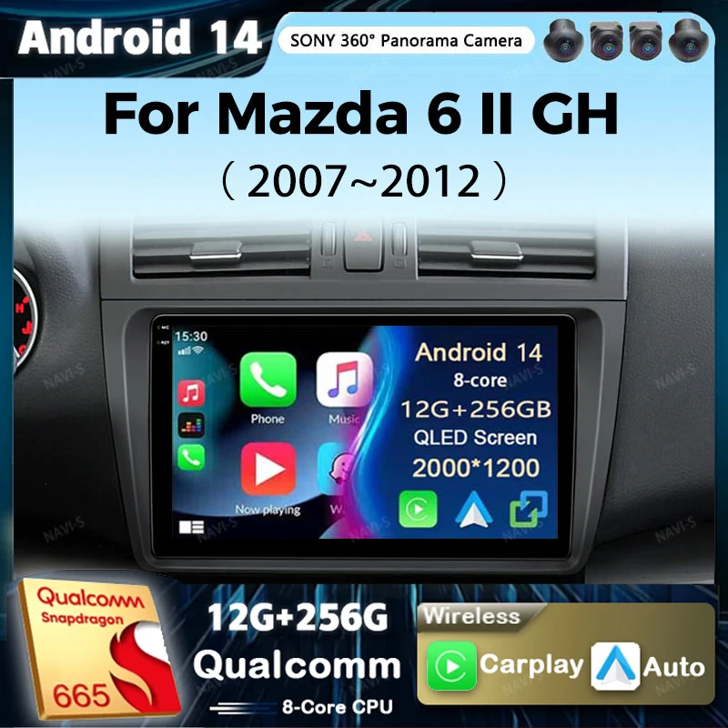 

Автомобильный радиоприемник Android 14 для Mazda 6 II GH 2007-2012 беспроводной Carplay Android автомобильный мультимедийный плеер Навигация стерео DVD Авторадио