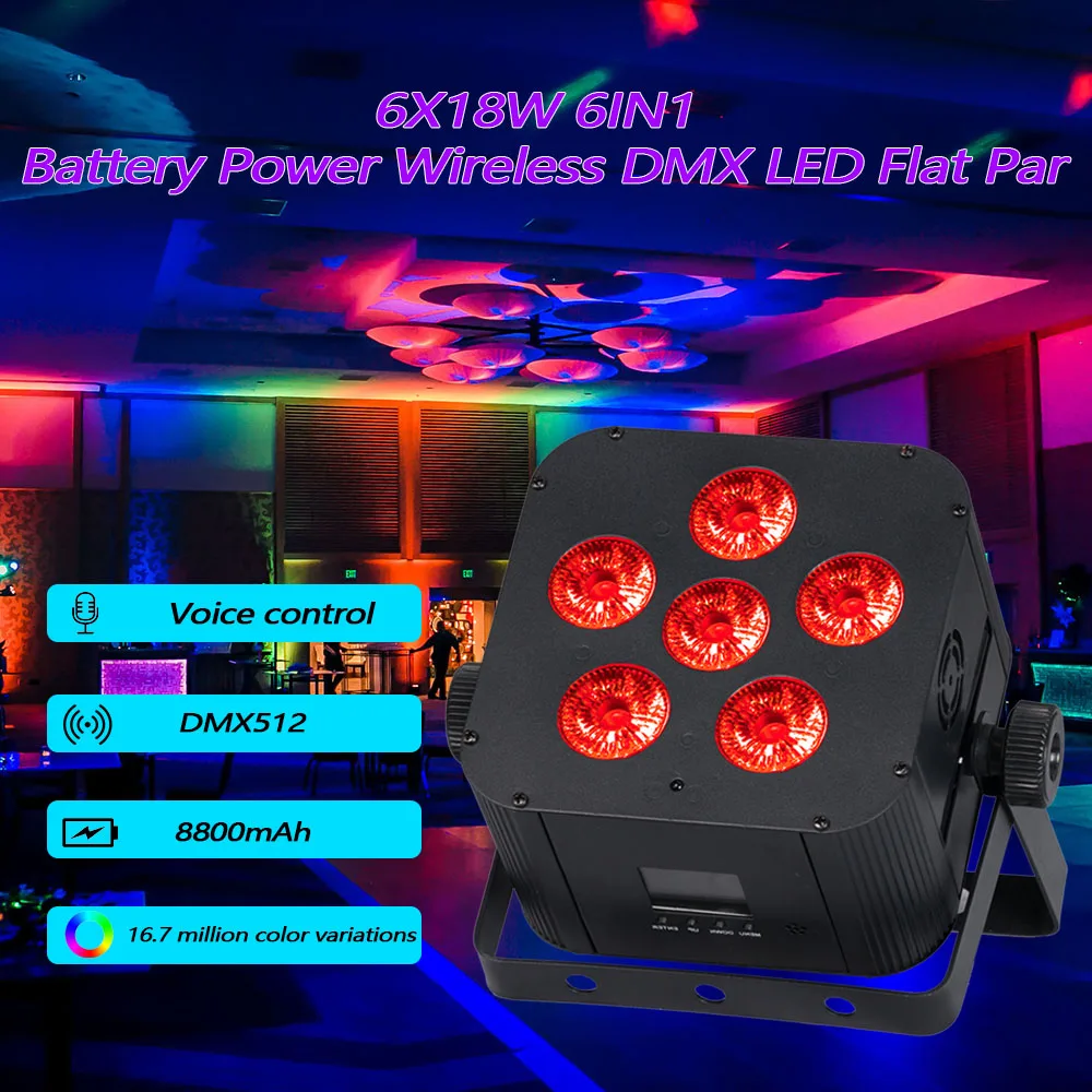 6 szt. Uplight 6x18W RGBWA+UV 6-w-1 Bezprzewodowe, Zasilane Bateryjnie LED Par Light WIFI Pilot Zdalnego Sterowania DJ Światło Ślubne