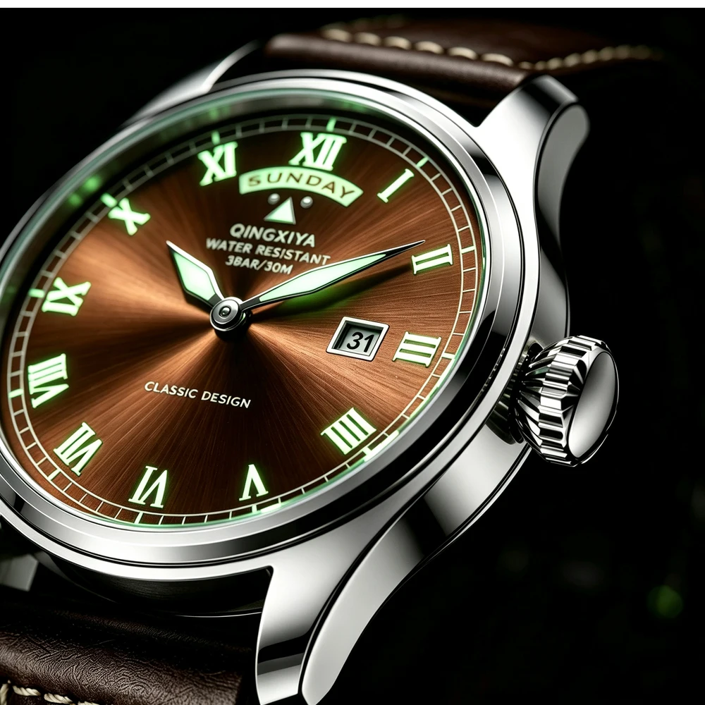 QINGXIYA Modische Casual Herren Quarzuhr Luxus Leder Wasserdichte Sportuhr Militäruhr für Männer Relogio Masculino – Detail 8