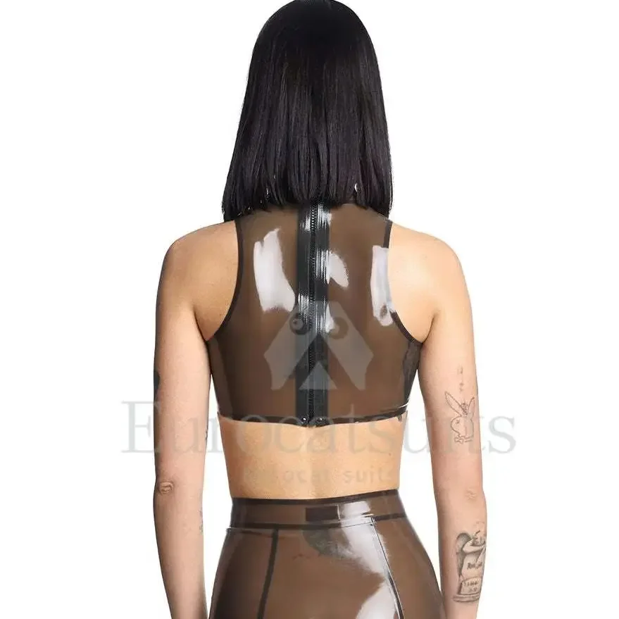 luvas de látex FETISH mulheres esfumaçadas saia e top feitos à mão de borracha transparente com zíper Club Wear