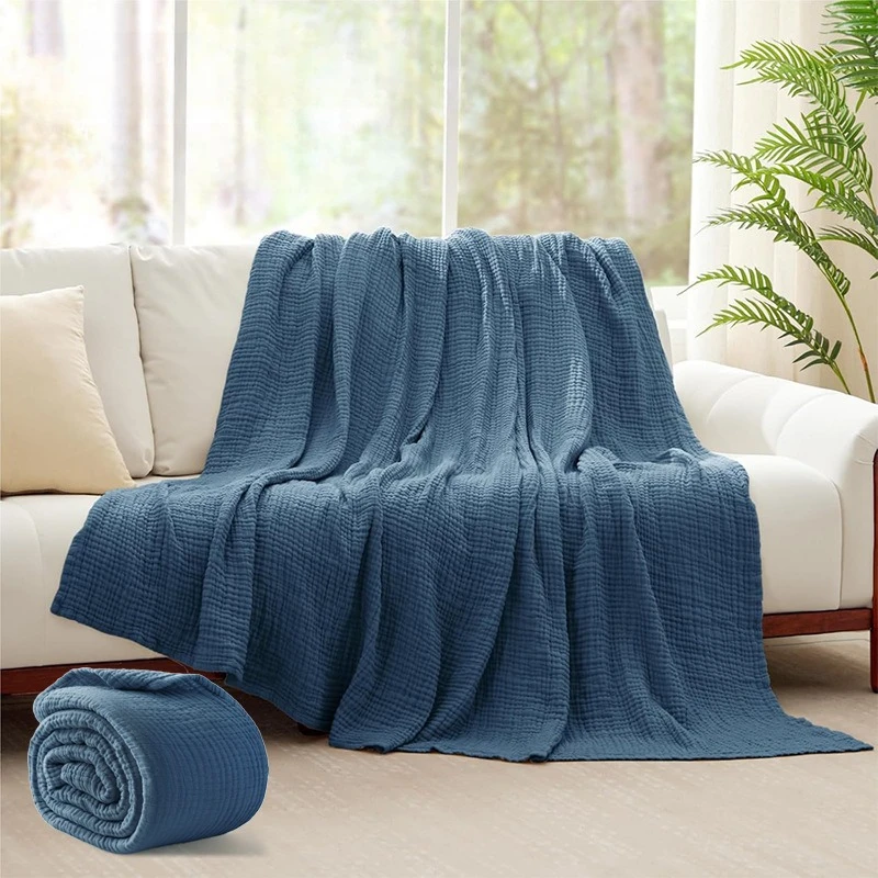100% Cotton Seersucker Towel Blanket Muslin Throw Single Double Size Soft Breathable Nap Blanket for Bed Sofa Office