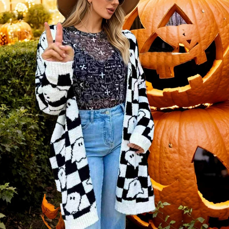 Casual Muster Gedruckt Lange Ärmeln Pullover Mode Street Wear V-ausschnitt Gestrickte Oberbekleidung Herbst Neue Festival Lose Pullover Mantel