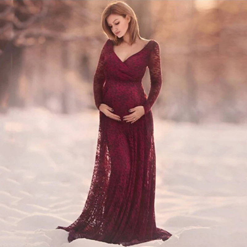 

2023 Maternity Photography Props Maxi Pregnancy Clothes Lace Maternity Dress Fancy Shooting Photo Summer Pregnant Dress M-3XL