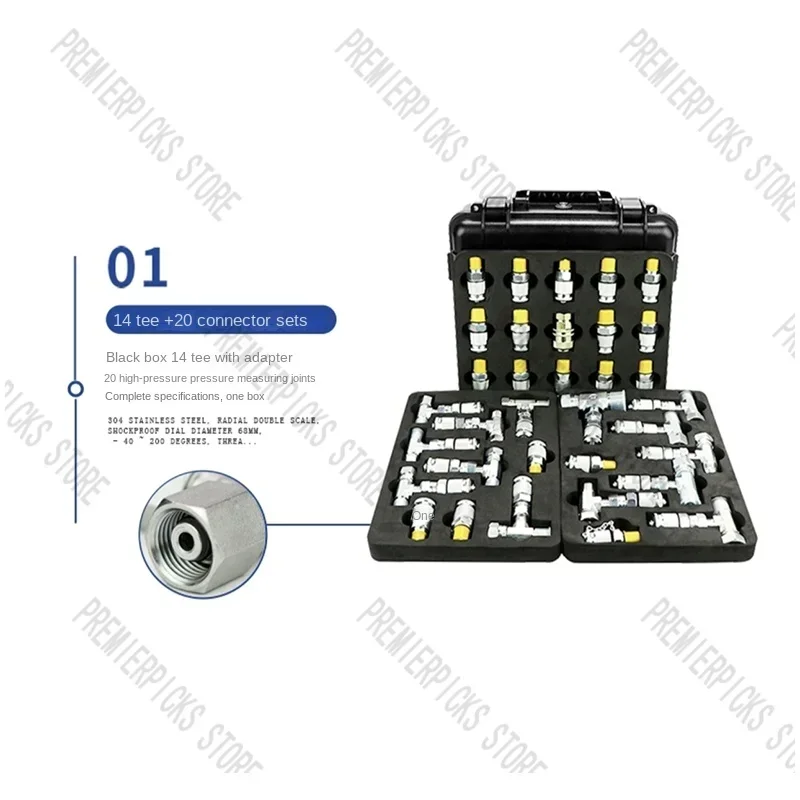 20 Joints 14 Tees Excavator Pressure Test Tee Pilot Distribution Valve Travel Hydraulic Maintenance  Gauge Adapter Kit