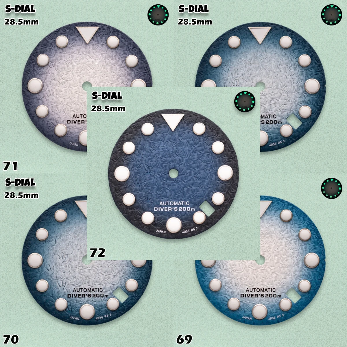 

SKO NH35 Movement - 28.5mm S Logo 3D Footprints Water Ghost Diving Dial with Green Luminous | Watch Modification Accessories