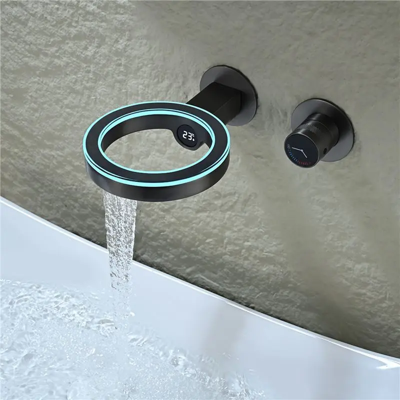 Faucet Temperature Circular Digital Display Hot and Cold Washbasin Rotating Button Dual Control Household Hydropower Generation