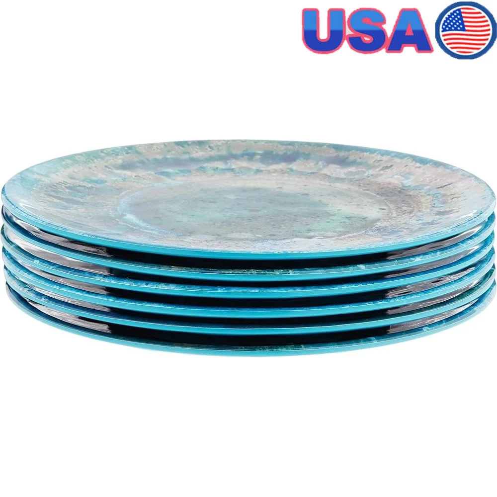

Radiance Teal Salad Plates Set of 6 8.5-Inch Durable Melamine Tableware BPA-Free Coastal Design Dishwasher Safe Perfect Indoor