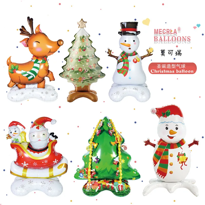 

Standing Base Mushroom House Christmas Tree Presents Snowman Elk Sleigh Gingerbread Man Guards Christmas Decoration Balloons