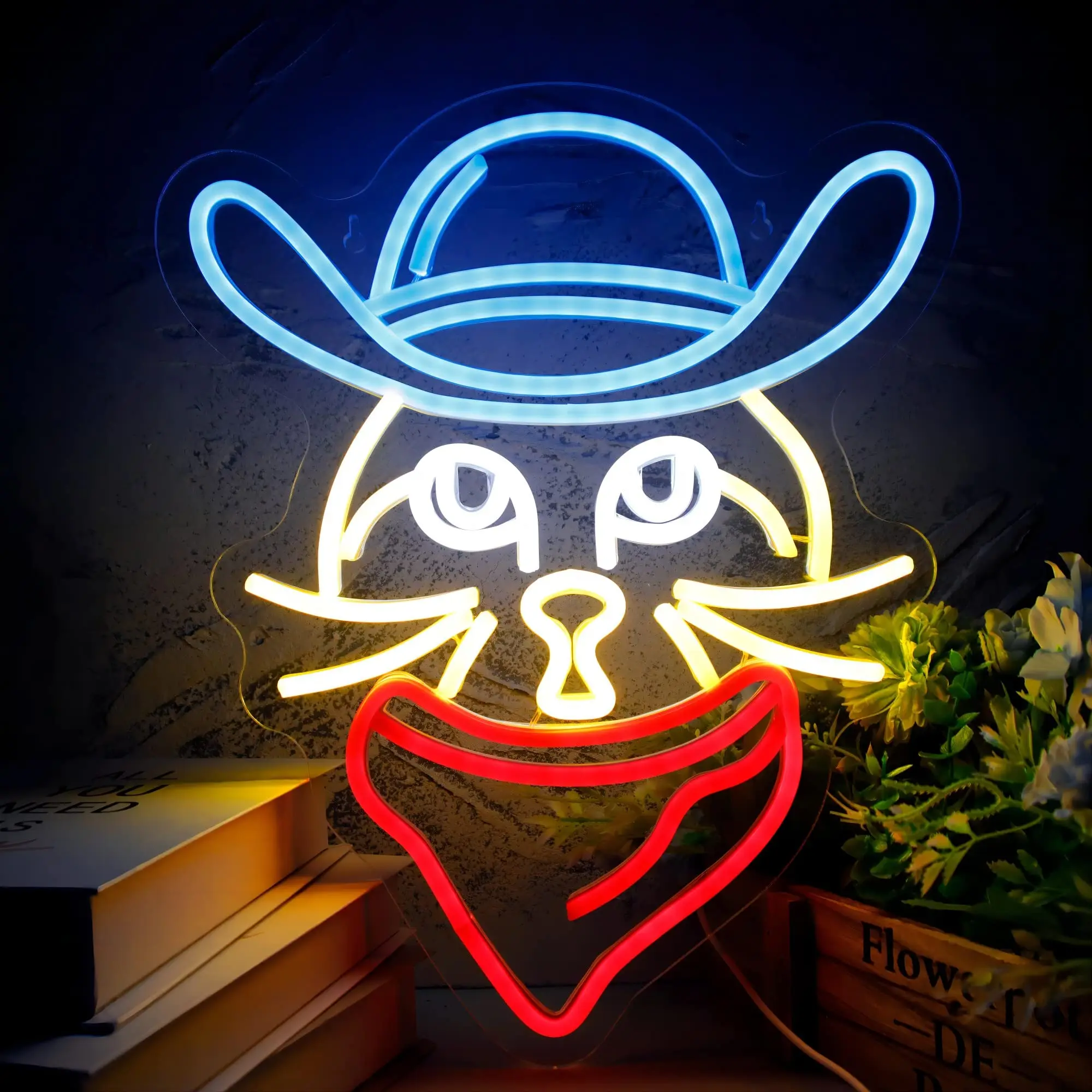 Cowboy Cat LED Neon Sign Cowboy Bar Decoration Cat Hanging Wall Cowboy Party Decoration Game Room Decoration Birthday Gift