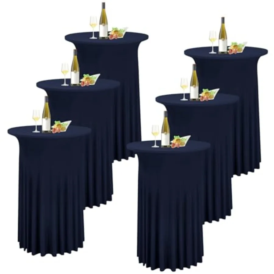 

6 Packs Round Cocktail Table Skirt 32"x 43" Spandex Stretch Cocktail Tablecloth with Wavy Drapes Spandex Fitted High Top Table