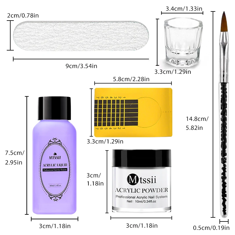 Mtssii-Kit de uñas acrílicas de 4/6 piezas, polvo acrílico, monómero líquido, juego con pincel para uñas, blanco, transparente