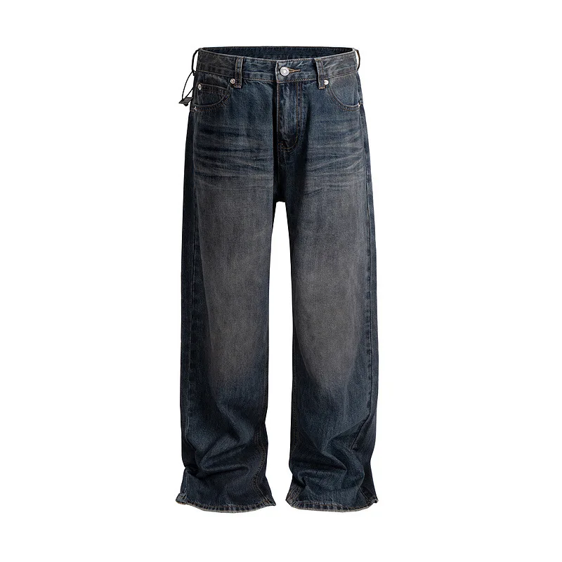 

Американские европейские винтажные модные джинсы EU/US High Street с рваными и потертыми джинсами для мужчин, свободные прямые брюки в стиле хип-хоп