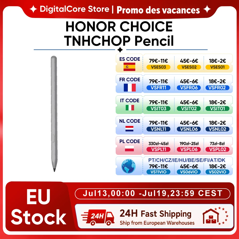 Stylet HONOR CHOICE TNHCHOP à détection de pression 4096 niveaux, ultra faible latence, anti-erreur de pression, pour HONOR Pad 9, Pad X9a et Pad 10