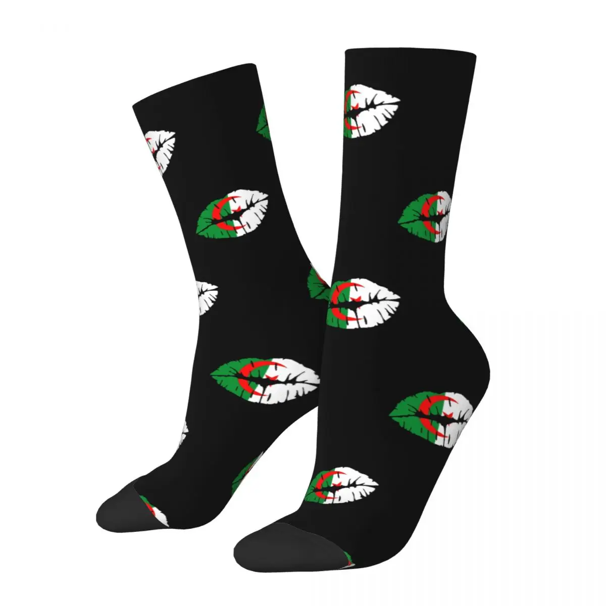 Winter Warm Harajuku Unisex Algeria Flag Kissing Mouth Socks Algerian Sweat Absorbing Basketball Socks