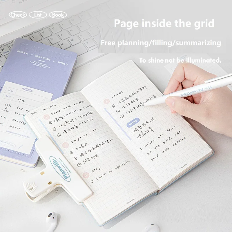 Planwith Kawaii Weekly Planner Self-filled Time Management Schedule Planned Narrow Book PU Cover Portable Daily Plan Notepad