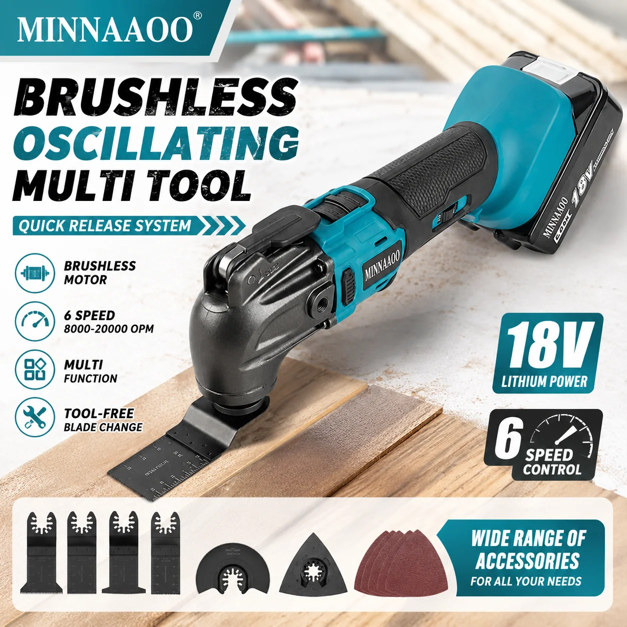 18V Battery Power Tools Li-ion Replacement BL1850 BL1840 BL1860 with LED,DTM51 Quick release Oscillating Tool
