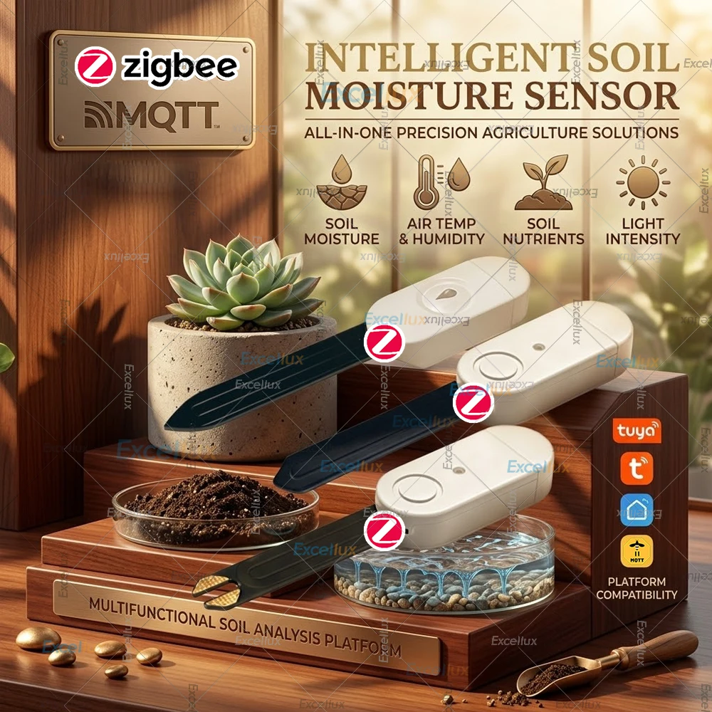Smart Zigbee Soil Tester,Soil Moisture,Sunlight Lux,Fertility,Air Temp&Humidity Sensor for Tuya Smart Life Home Assistant 2MQTT