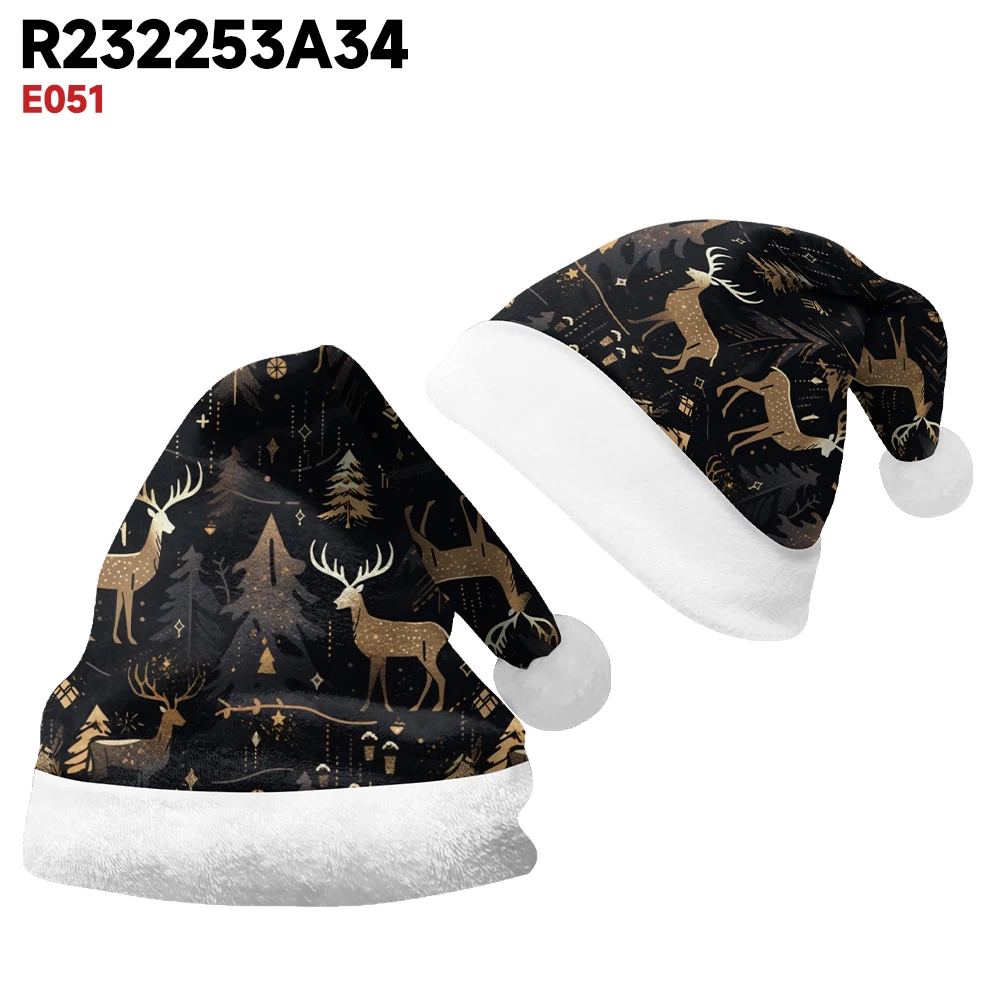 Fashionable Christmas hat with black velvet insulation and deer print, high-quality warmth and comfort