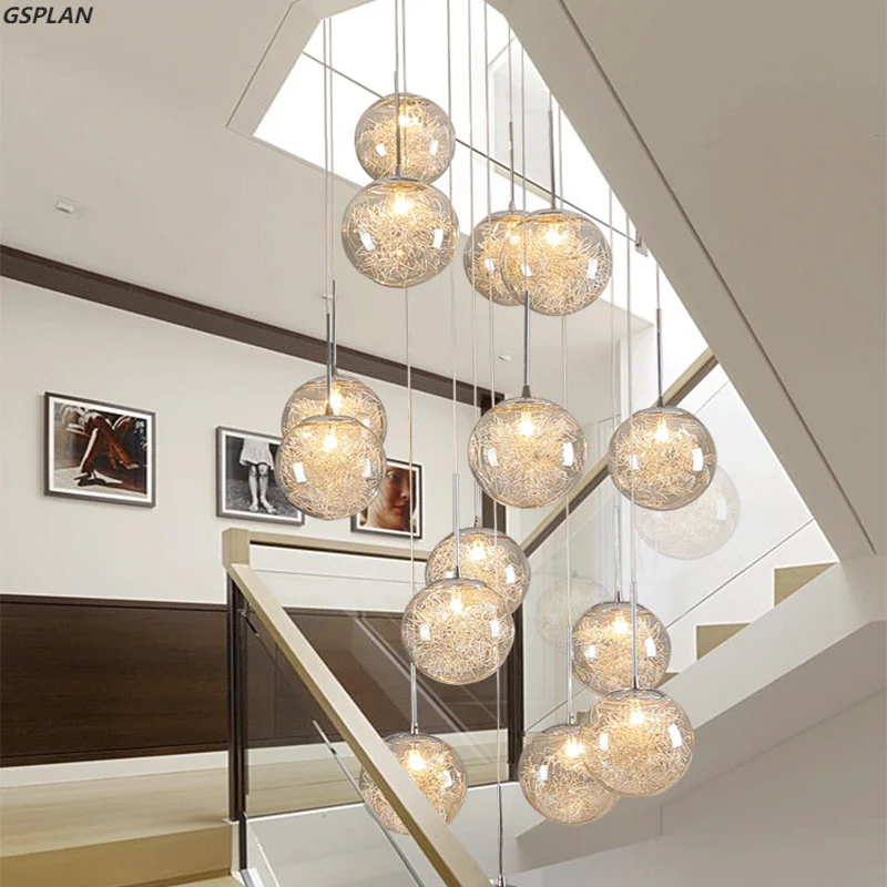 

Modern Penthouse Pendant Light Led Double Sided Living Room Restaurant Villa Nordic Staircase Bedroom Long Pendant Light Home