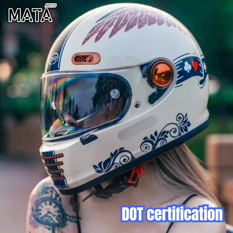 

DOT Certified Adult Men Women with Double Lens Motorcycle Helmet Retro Cruise Latte Free Climbing Full Face Helmet Cacso Moto