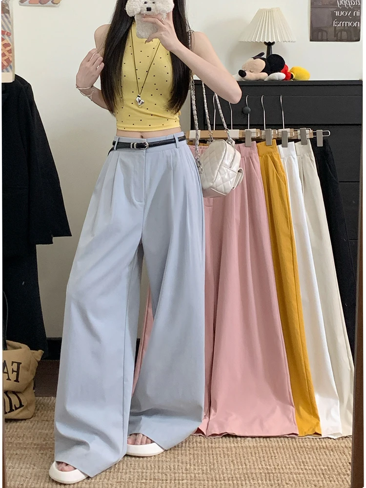 

Женские брюки с высокой талией и широкими штанинами, весна 2026, новинка, универсальные, прямые, свободные, повседневные, длинные брюки-костюм