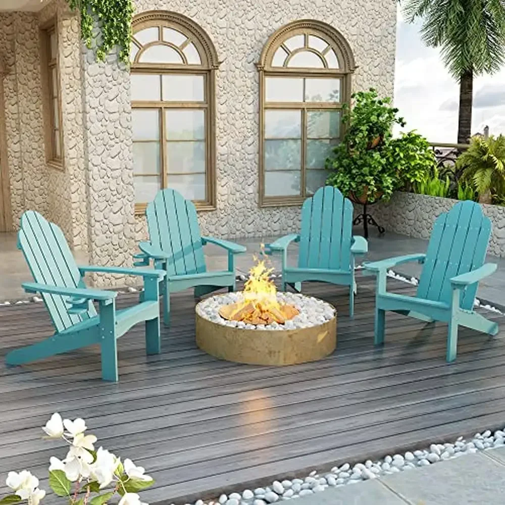 Set of 4 Blue Turquoise Weather Resistant Patio Chair Adirondack Chairs with Cup Holder 350lbs Seating 20.3