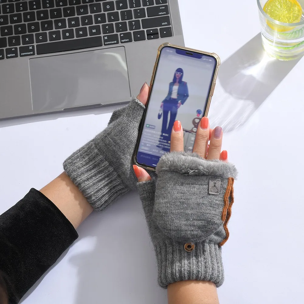 Acrylic Fibres Unisex Anti-cold Mittens Thickened Touch Screen Dual-use Gloves Windproof Korean Style Knitted Yarn Flip Mittens