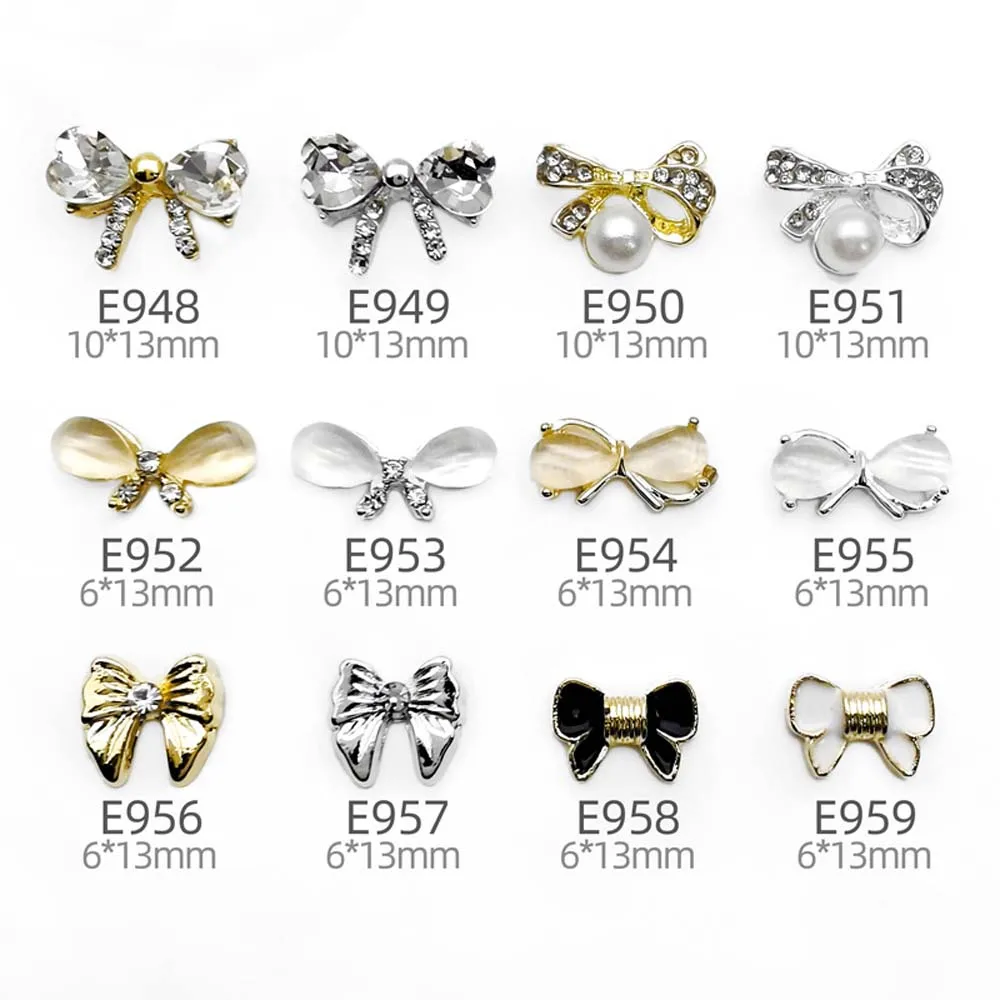 

10pcs Alloy Bow Tie 3D Nail Charms Crystal Rhinestone Decoration Butterfly Opal Jewelry Bow Knot Gold Silver Nail Art Parts Bulk