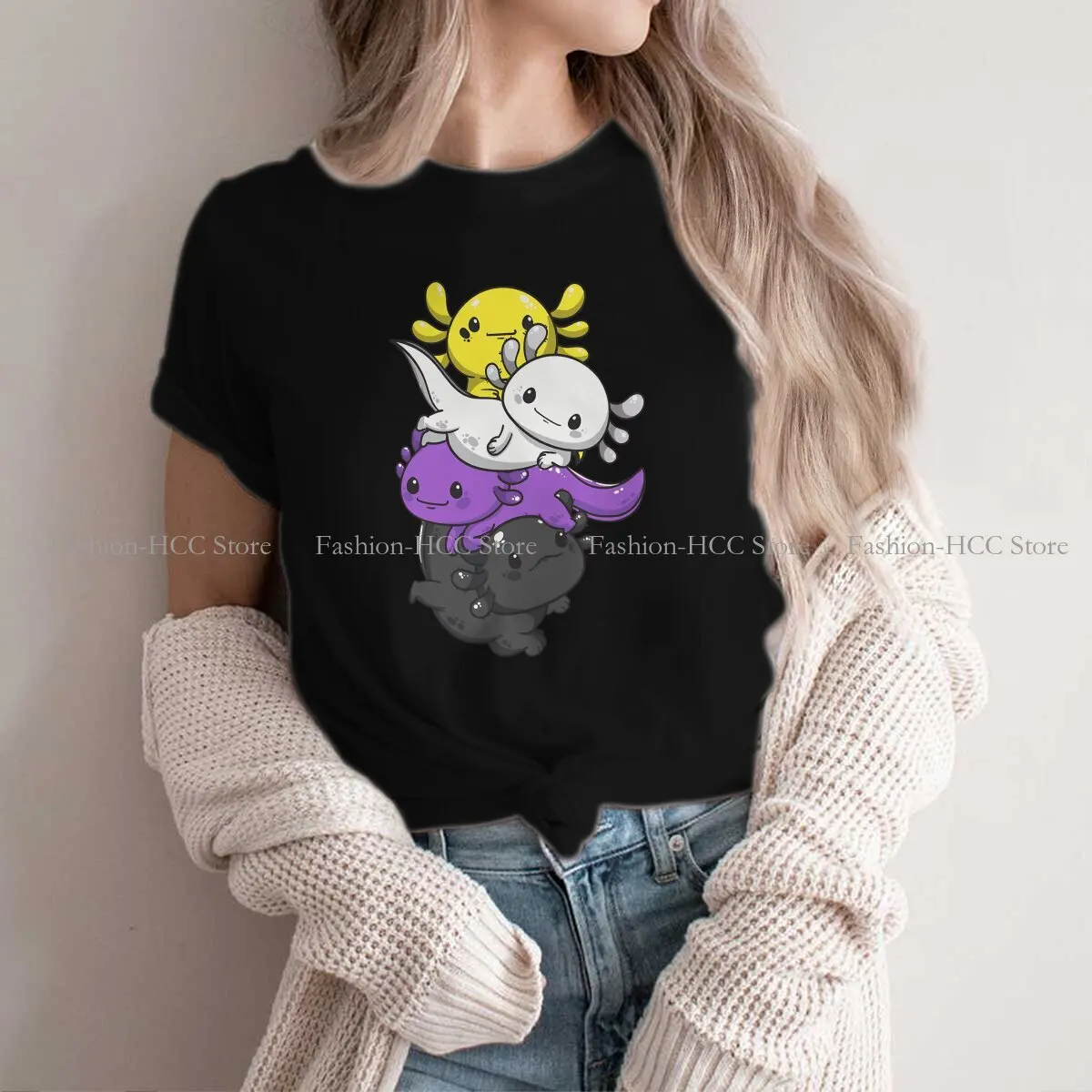 Axolotl Polyester TShirts Nonbinary Pride Kawaii Pile Non Binary Flag Personalize Men's T Shirt New Trend Clothing