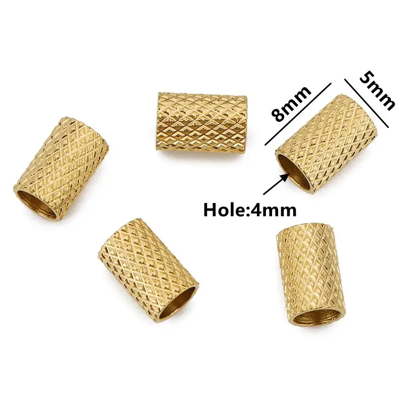 20pcs 5mm PVD Stainless Steel Gold Tuble Texture Large Hole Spacer Loose Beads for DIY Bracelet Necklace Leather Jewelry Making