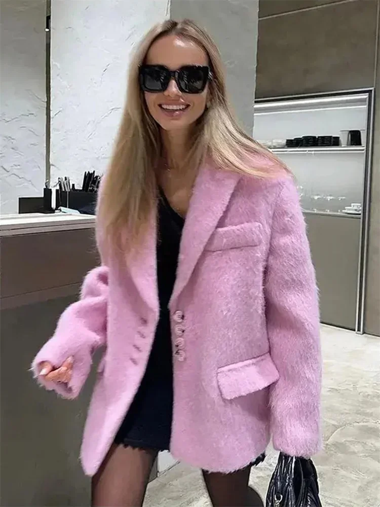 Fashion Winter Women's Overcoat Lapel Pocket Patchwork Long Sleeve Elegant Commute Streetwear Loose Female Coat Jacket New