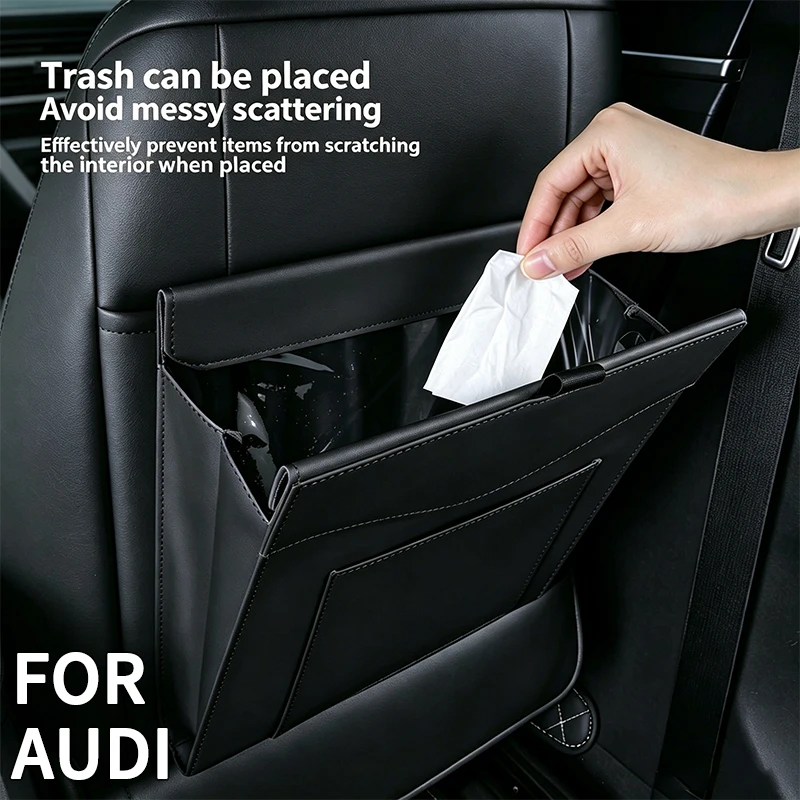 For Audi Q5 Q7 Q3 A3 A4 A6 A5 A8 Wet & Dry Use Easy Clean Car Trash Bag Large Capacity Clip‑on Rubbish Bag Waterproof Organizer