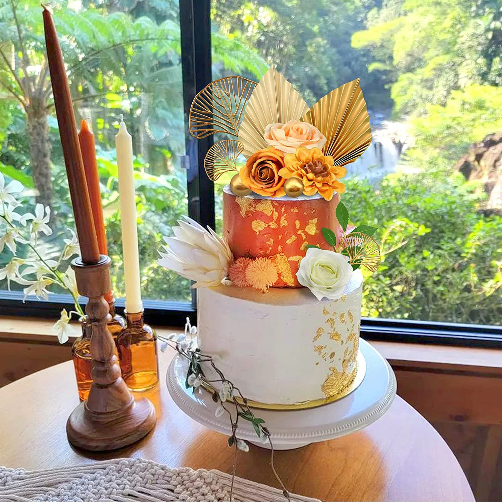 

1 set Golden Palm Leaf Cake Decorations Bohemia Wedding Birthday Party Baby Shower For Women Leaves Flower Ornament Gold Decor