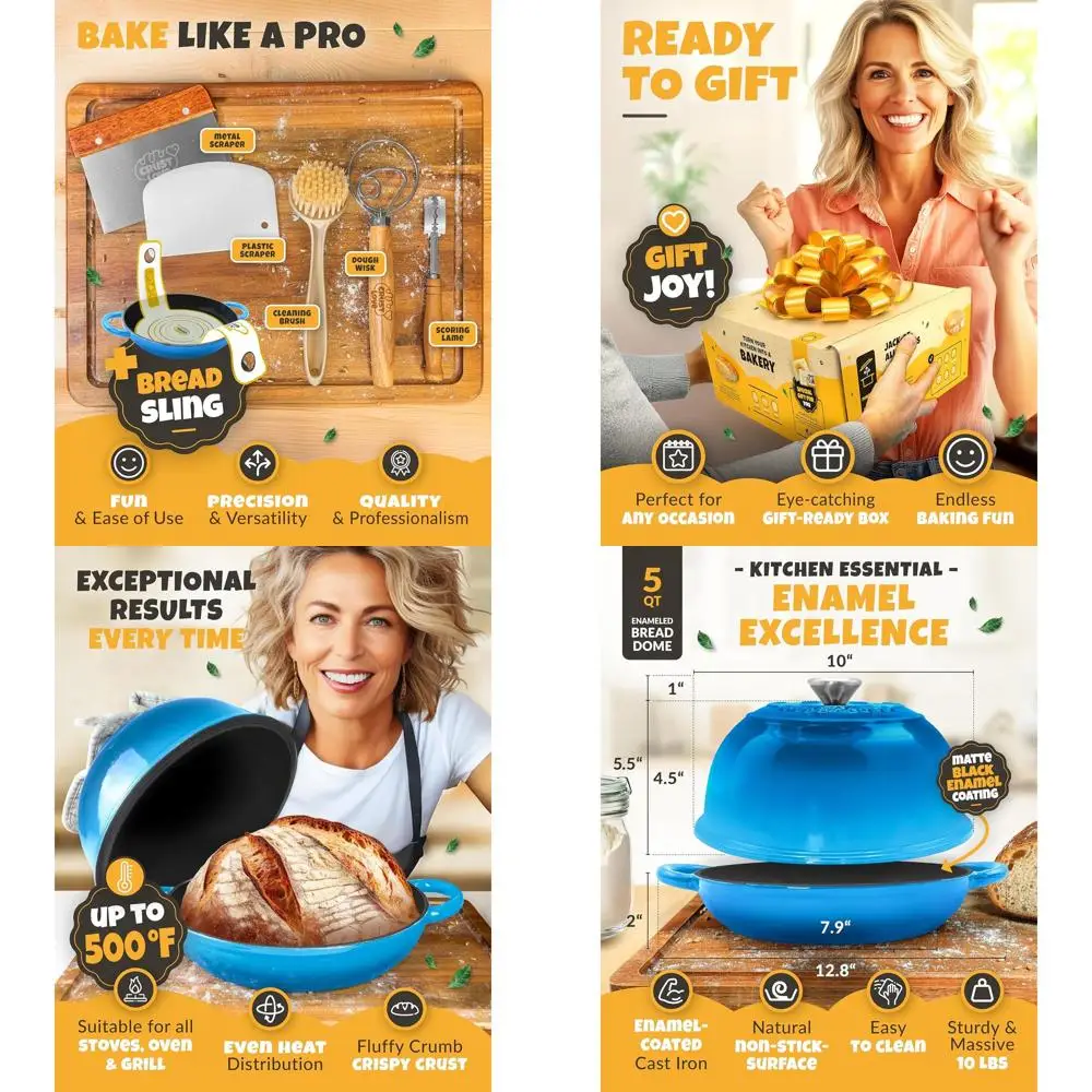 

Enamel Bread Dome for 5-Quart Dutch Oven Baking - Sourdough Starter, Tools & Cast Iron Pan