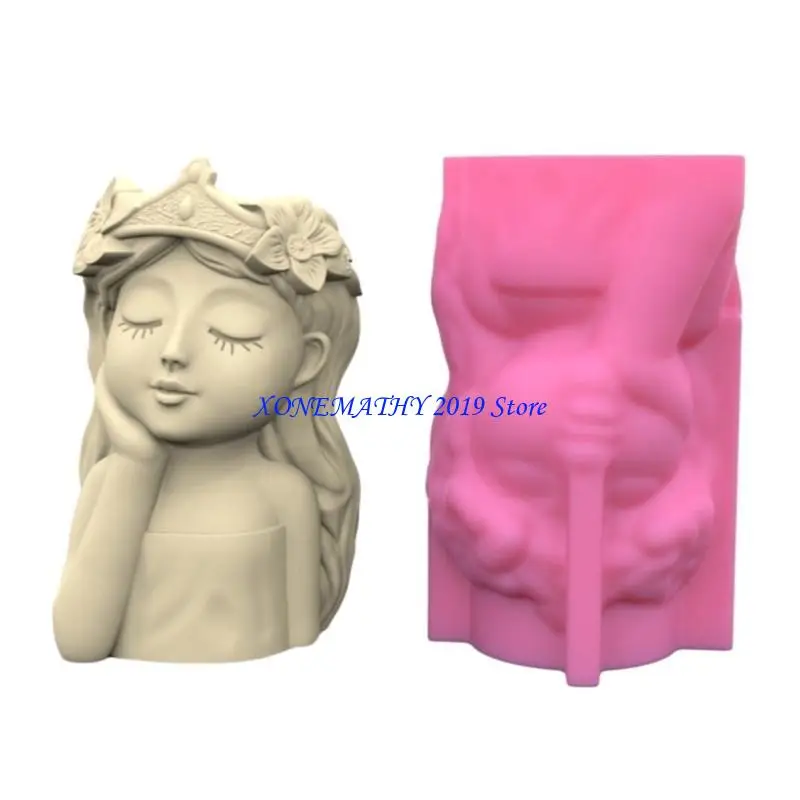 

F42F Pen Holder Flower Pot Molds Crown Girls Epoxy Resin Mold Planter Mold