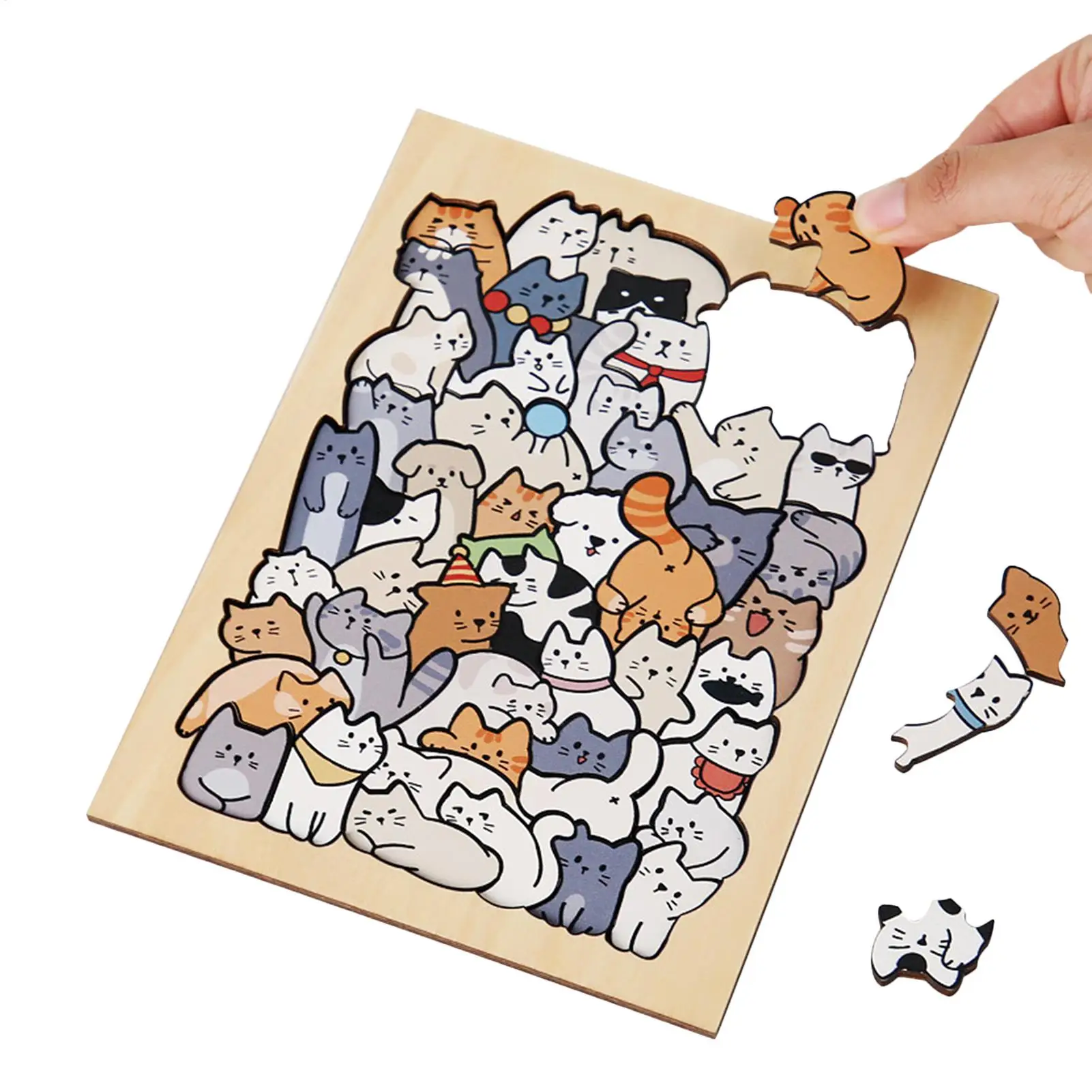 

Cat-shaped Wooden Jigsaw Puzzle Morandi Color Creative Wooden Puzzle Toys Family Interactive Games Christmas Birthday Gifts