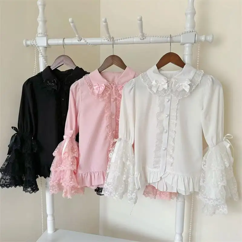 Harajuku-Robe Lolita au Design Original pour Femme, Haut Doux et Mignon, Chemise à Manches sulfen Dentelle, Cadeau pour Fille