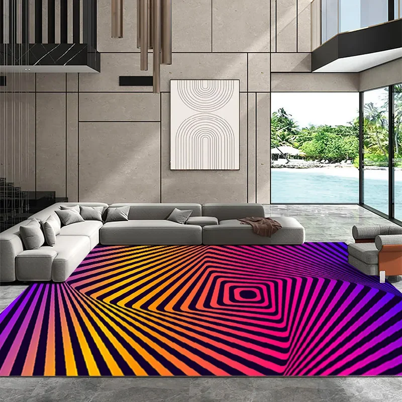 HD-3D Optical Illusion Abstract Geometric Area Rug – Soft Comfortable Living Room Carpet for Sofa Coffee Table