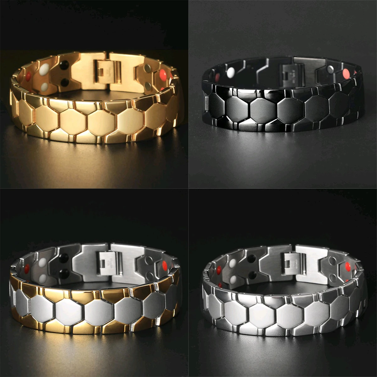 European And American Hot Selling Men\'s Square Bracelet Germanium Domineering Germanium Grain Magnet Four-in-one Bracelet Wide