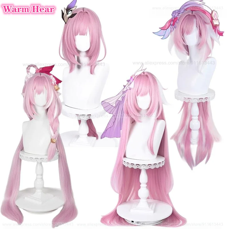 

4 Styles Elysia Synthetic Hair Game 80cm/120cm Long Pink Cosplay Wigs With Ears Heat Resistant Hair Halloween Party Woman Wigs