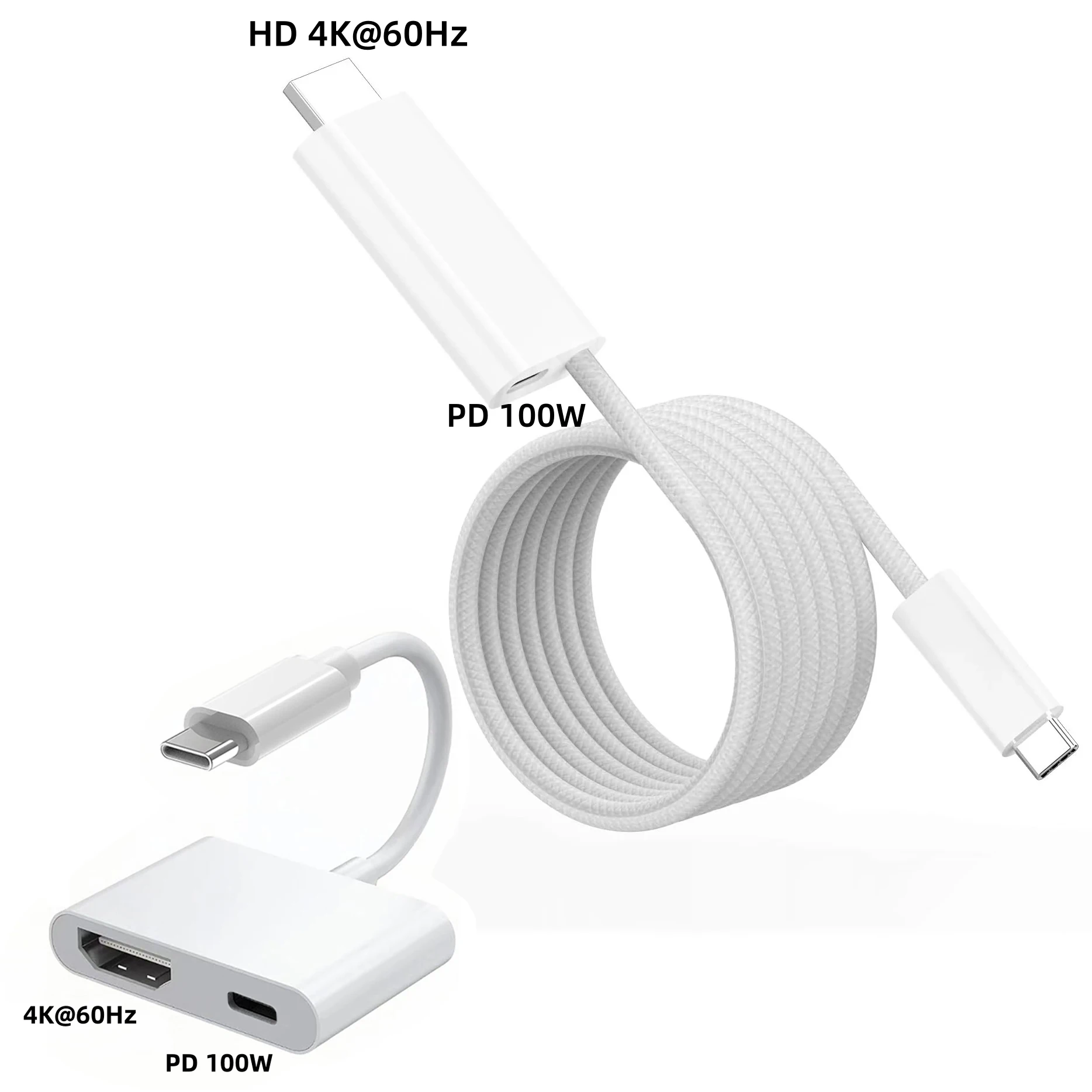 USB C to HDMI-compatible 4K@60Hz Video Cable with PD 100W Charging for Display Phone16/15 Pro Max Laptop Tablet Samsung Dex Mode