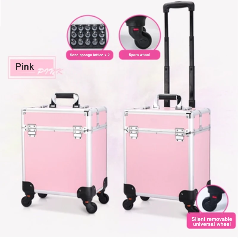 Large Pull Rod Toolbox Portable Multi-Layer Cosmetics Organizer Box With Universal Wheels Apply To Makeup & Hairdressing Storage