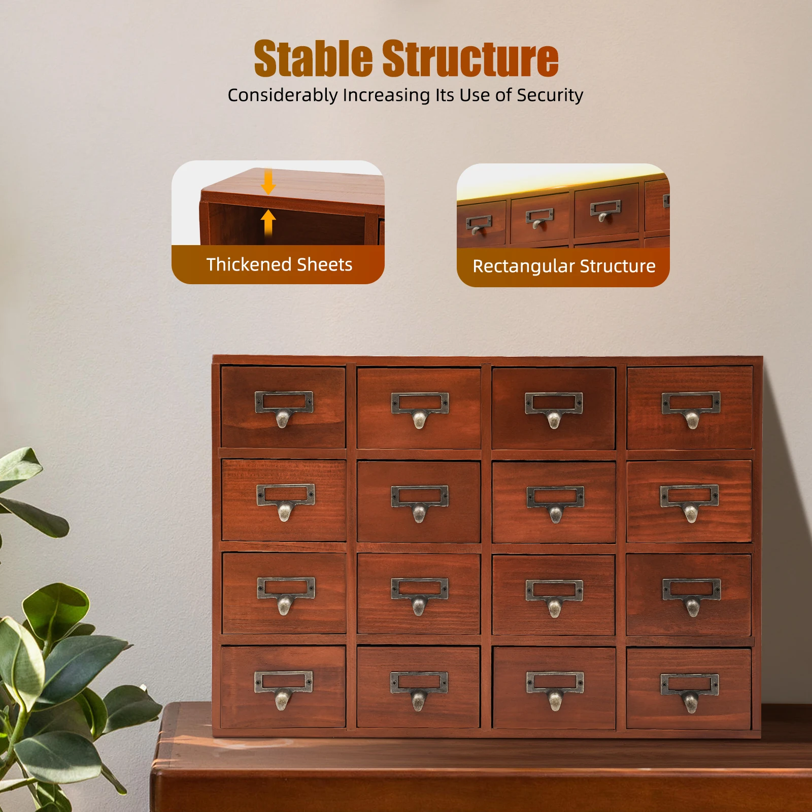 منظم أدراج مكتب كتالوج البطاقات، خزانة خشبية عتيقة مع 16 درجًا، خزانة كتالوج بطاقات المكتبة لغرفة النوم والمنزل