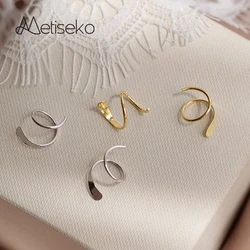 Metiseko Sterling Silver 925 Earrings Wave Spiral Double-Layer Earring Minimalist Style Jewelry for Women Girls Party Daily Wear